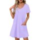 thumbnail image 1 of Vestido Corto de Verano de Moda de Color Sólido Vestido Casual de Cuello en V de Manga Corta, Desgaste Ligero de Poliéster para las Mujeres, Lavado de Manos, 1 of 7