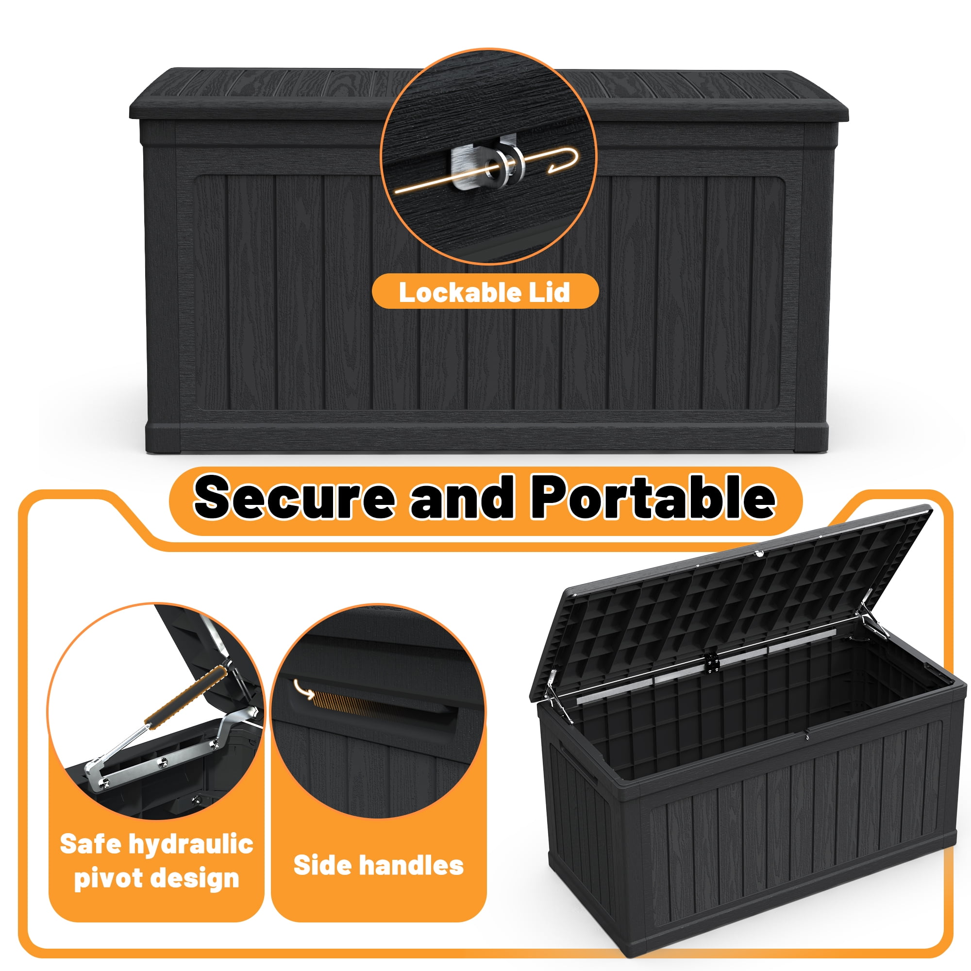 230 Gallon Black Deck Box - Xxl Outdoor Storage for Patio