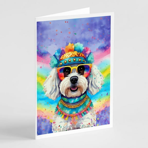 Bichon Frise Hippie Dawg Greeting Cards Pack of 8 7 in x 5 in