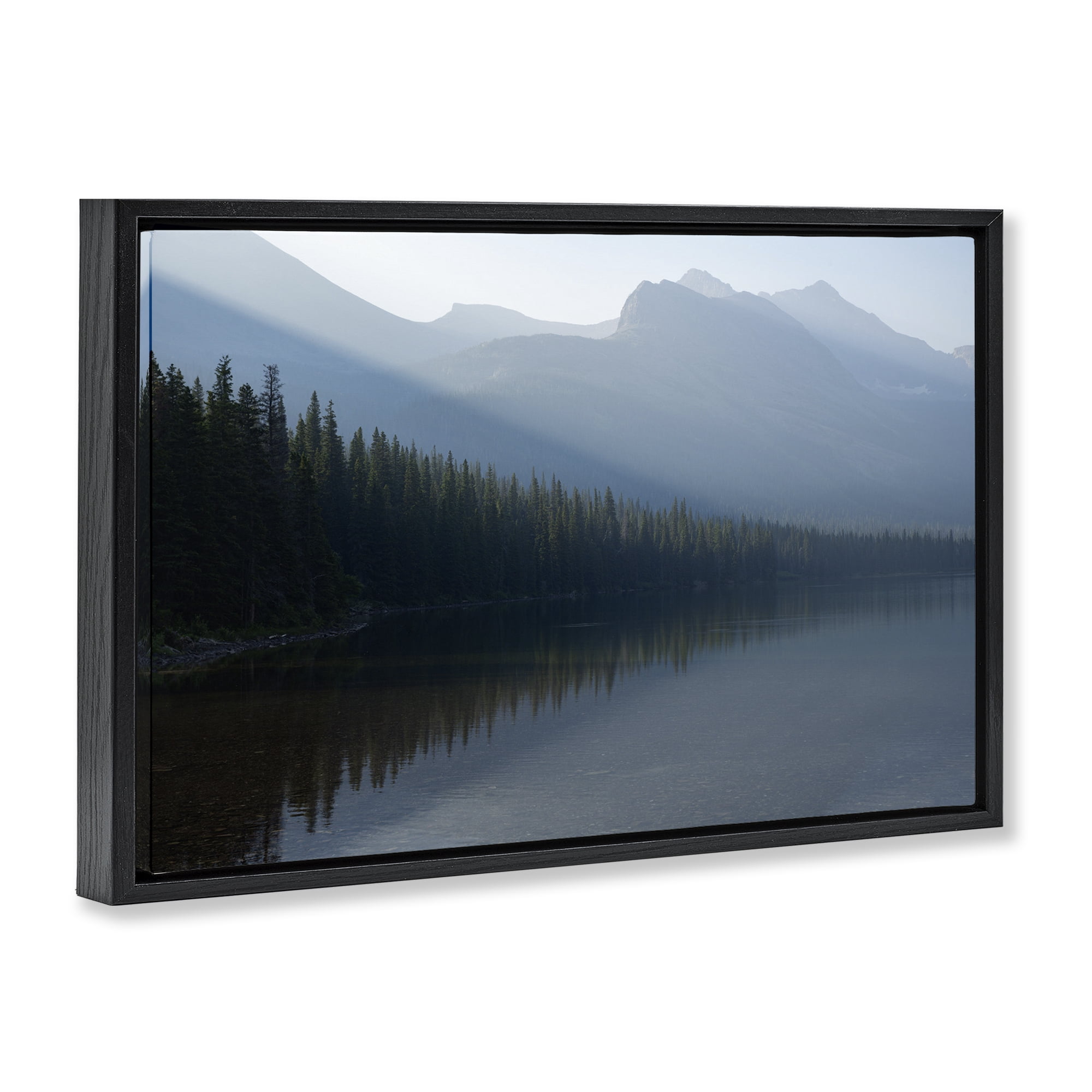 Stupell Industries Foggy Lakeside Trees Landscape Photography Black Floater Framed Art Print Wall Art, 25 x 17
