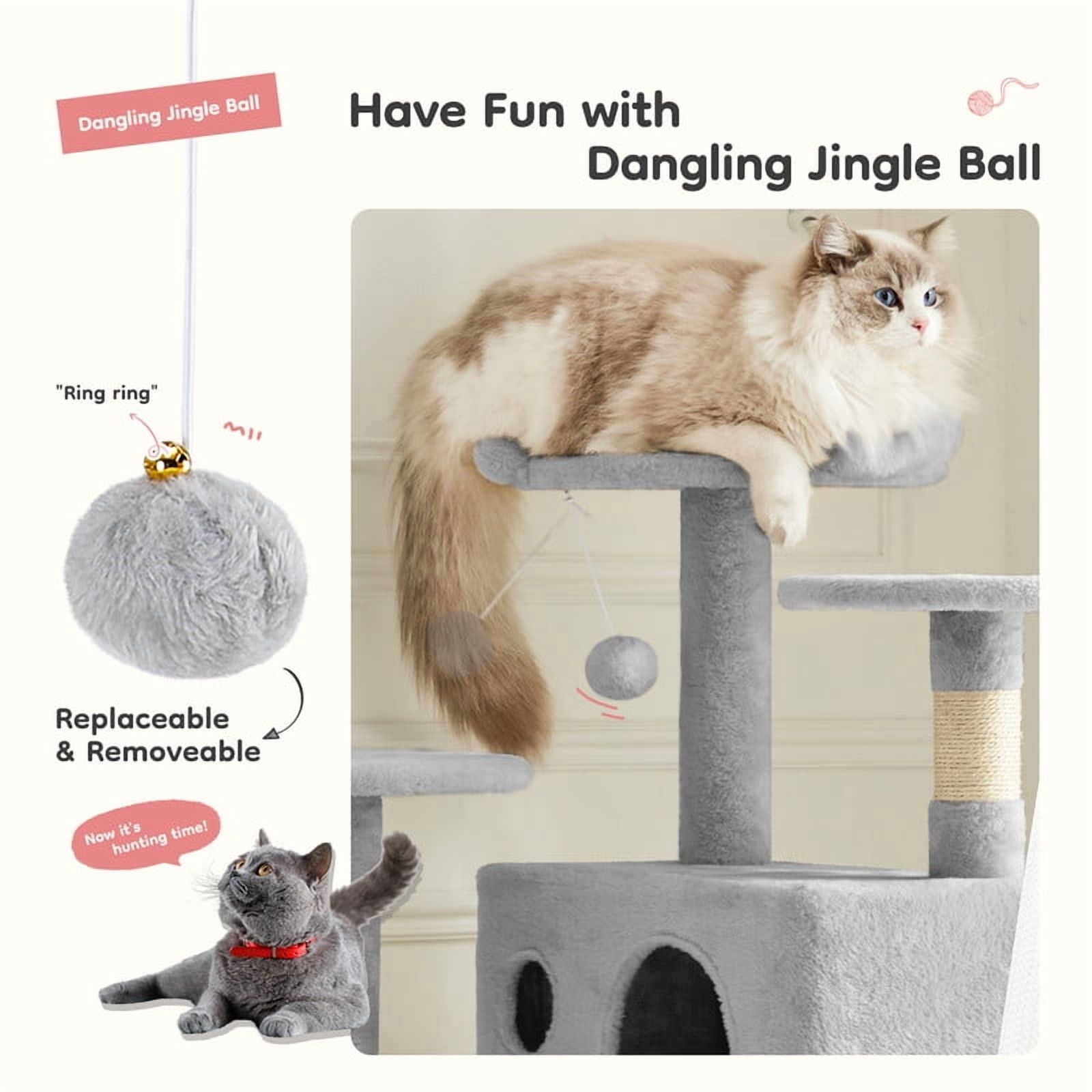 JIOABL 54-Inch Cat Tree Tower - Multi-Level Cat Tower with Large Condo, Natural Sisal Scratching Post, Climbing Ladder, Light Grey