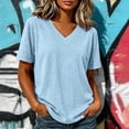 thumbnail image 2 of VBVC Women's V Neck Short Sleeve T-Shirt , Ladies' Loose Fit Breathable Casual Tee , Lightweight Basic Summer Tops For Women,Light Blue,S-2XL, 2 of 7