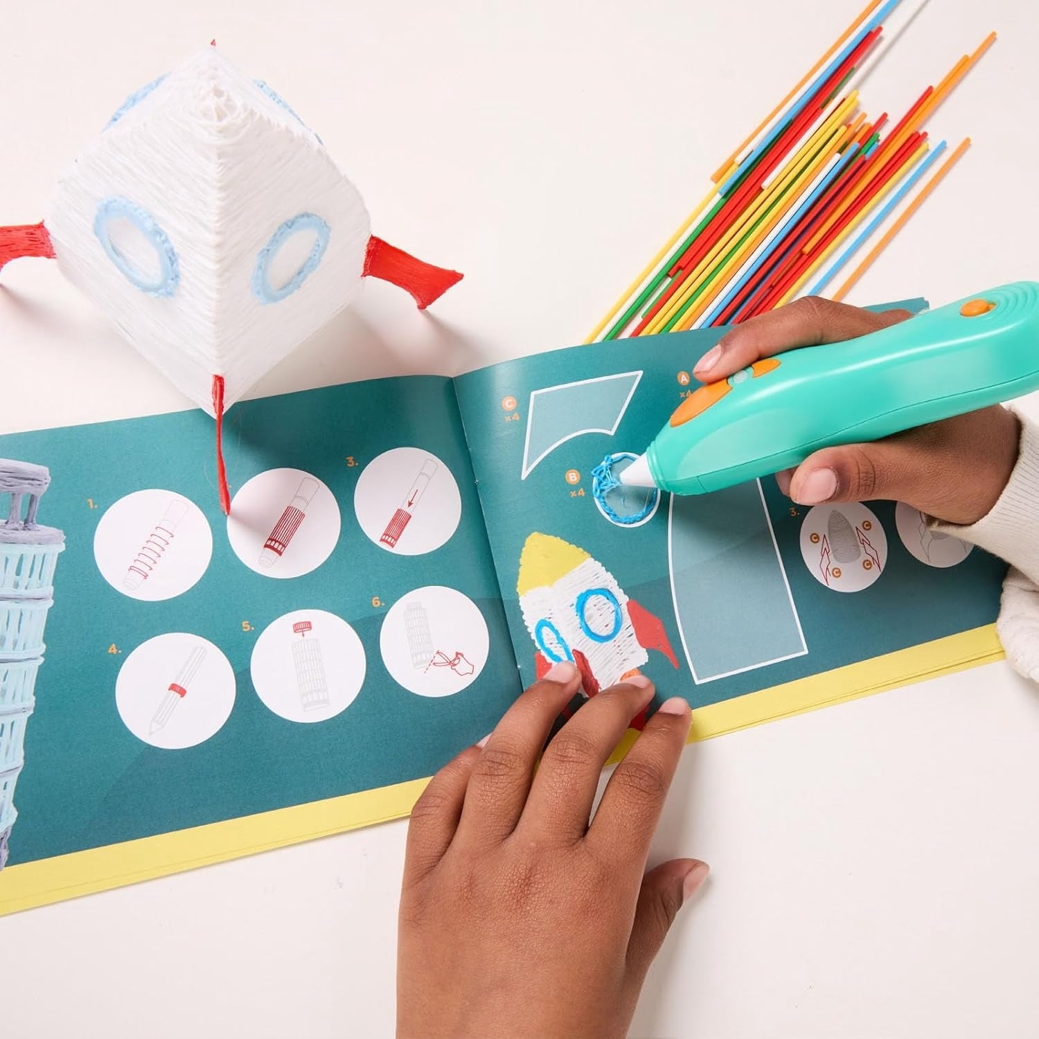 3D Printing Pen for Kids Ages 6+, Safe No-Hot-Parts Educational STEM Toy with Doodle Mat & Stencils, Easy to Use Art Activity Kit, Complete Start+ Essentials Set with Plastics & Guide