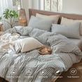 thumbnail image 3 of MooMee Striped Duvet Cover Set Queen 100% Washed Cotton Linen Like Textured Breathable 3-Piece (Dark Grey& White Classic Stripes), 3 of 6
