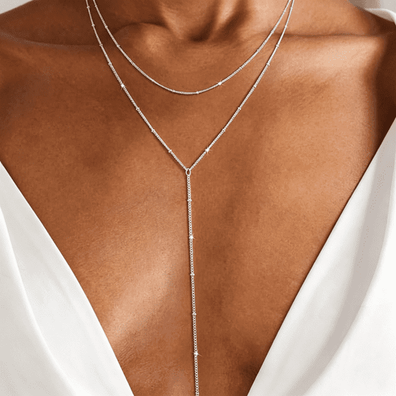 DESIGNICE Lariat Gold Necklace for Women,Dainty Long Necklaces 14K Gold Plated Y-Shaped Layered Drop Necklaces for Women Trendy Simple Gold Jewelry for Prom Vacation Gifts
