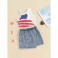 thumbnail image 4 of Suealasg 2Pcs Kids Girls 4th of July Clothes Set  Sleeveless Stars Print Camisole +Irregular Denim Skirt 1-6 Years Little Girls Summer Independence Day Memorial Day Outfits, 4 of 9