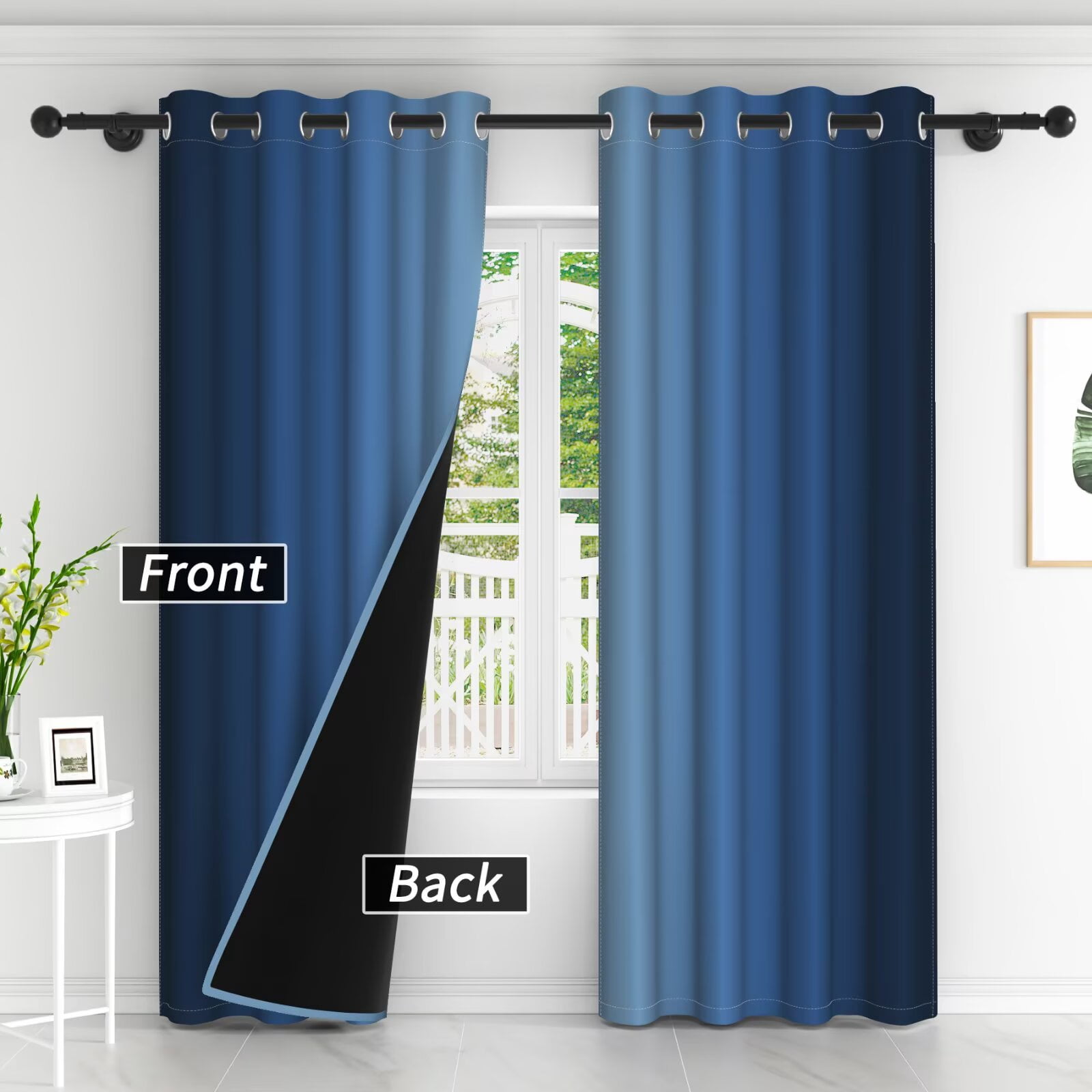 LFEEY Navy Blue and Greyish White Ombre Curtains, Room Light Blocking Curtains , 52x108inch, 2 Panel