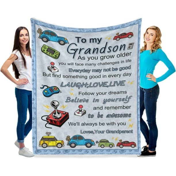 LHSHID Grandson Gift Blanket to My Grandson Blanket from GrandYes Best Grandson Gift Throw Blanket for Sofa Blanket as Graduation Cozy Flannel Blanket for All Season 60x80in
