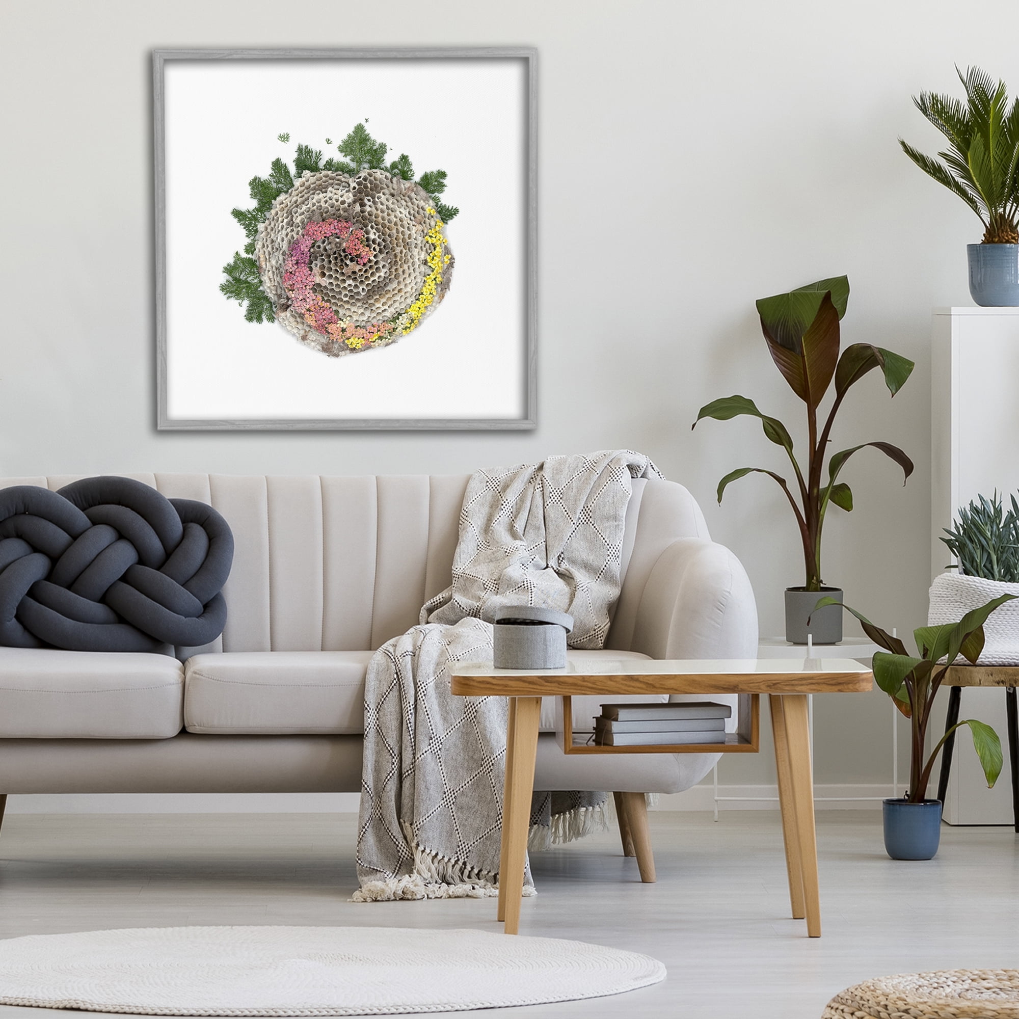Stupell Industries Honeycomb with Botanicals Gray Framed Giclee Art, design by Beth Adoette