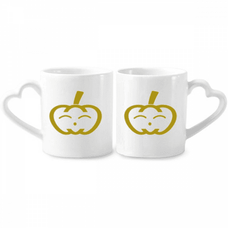 

Vegetable Expression Happy Pumpkin Body Couple Porcelain Mug Set Cerac Lover Cup Heart Handle