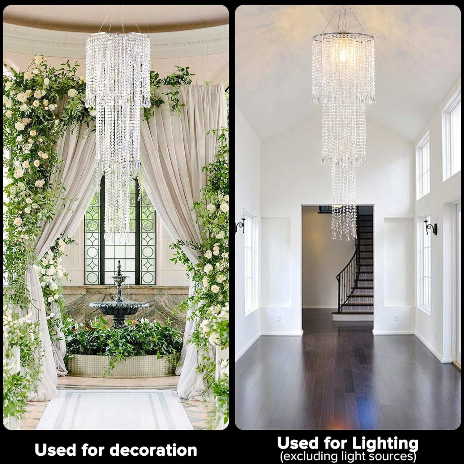 Modern 3-Tier Acrylic Beaded Chandelier Shade - 10.3" x 30" Long Hanging Pendant Light Fixture for Wedding, Party, and Home Decor - Crystal Look (Shade Only, Bulb Not Included)