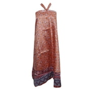 Mogul Beach Wrap Dress Orange Floral Print Two Layer Reversible Silk Sari Long Skirt
