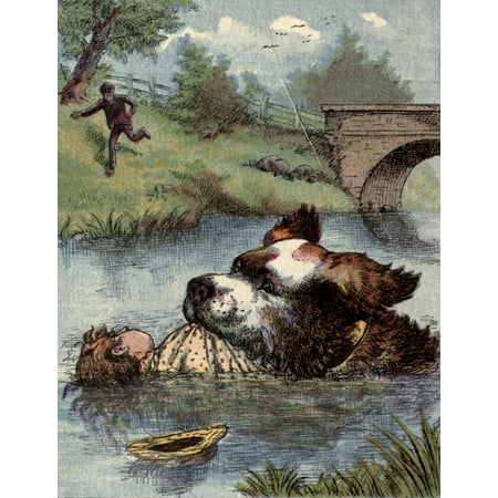 Carlo c1870 Dog saving child Canvas Art - Unknown (18 x 24)