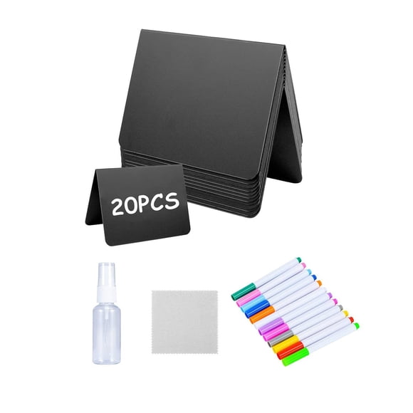 Paquete combinado de pizarra blanca borrable para mesa de escritorio vertical con etiqueta para tartas, sin marco, pintada a mano