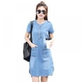 thumbnail image 2 of Robes d'Été Femmes Ajustées Ligne A Manches Courtes Robe Femme Décontractée Col Rond Robe en Denim Vêtements Vestidos Grande Taille, 2 of 9