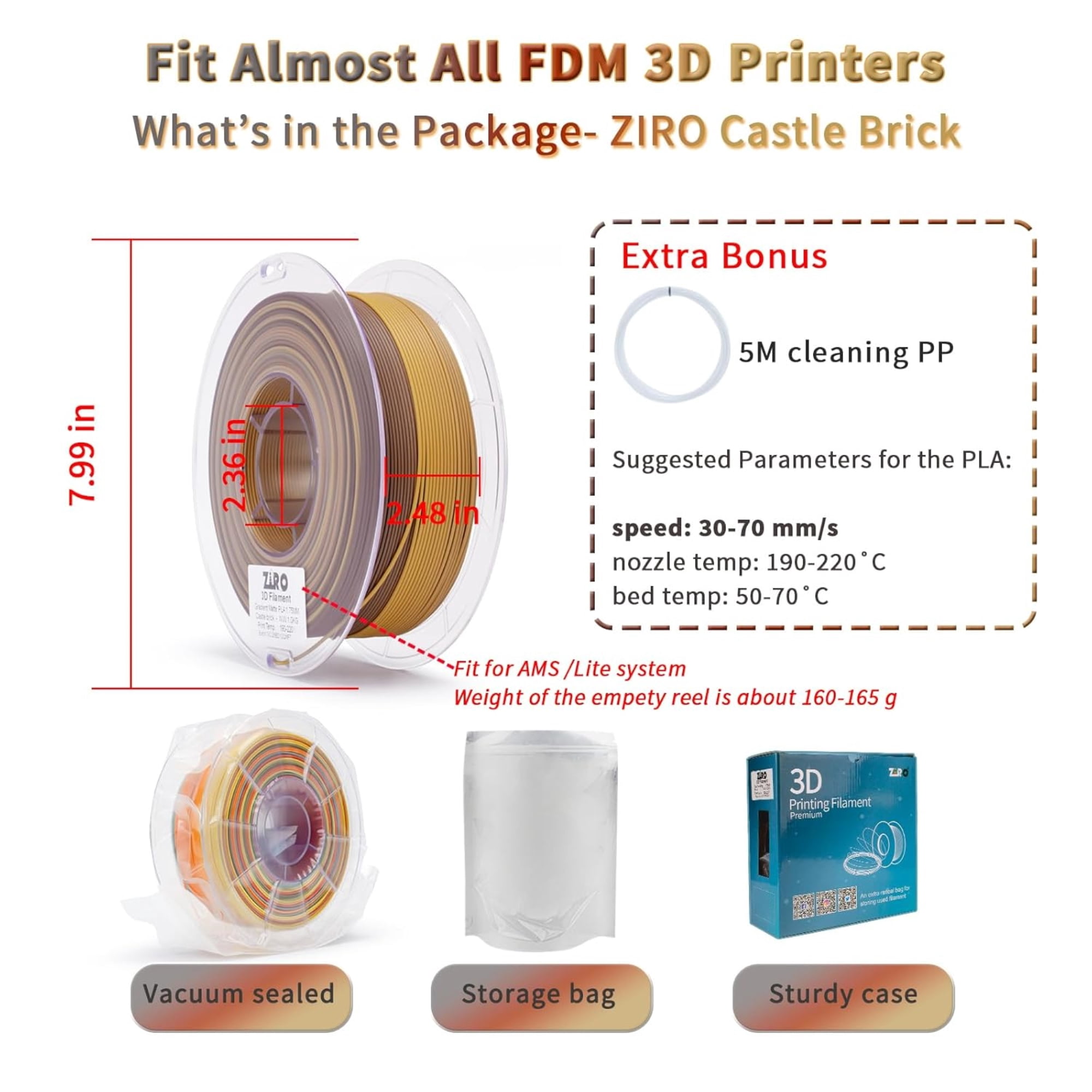 Ziro 3D Gradient Matte PLA 1.75mm 1kg, Castle brick