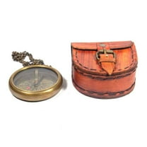Antique Engraved Brass Compass with Leather Case Personalized Traditional Style Birthday Anniversary Bridal/Groom Gift