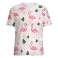 thumbnail image 5 of Flamingo Pattern Womens Tops Women's Fashion Casual Short Sleeve Flower Print Round Neck Pullover Top Blouse, 5 of 6