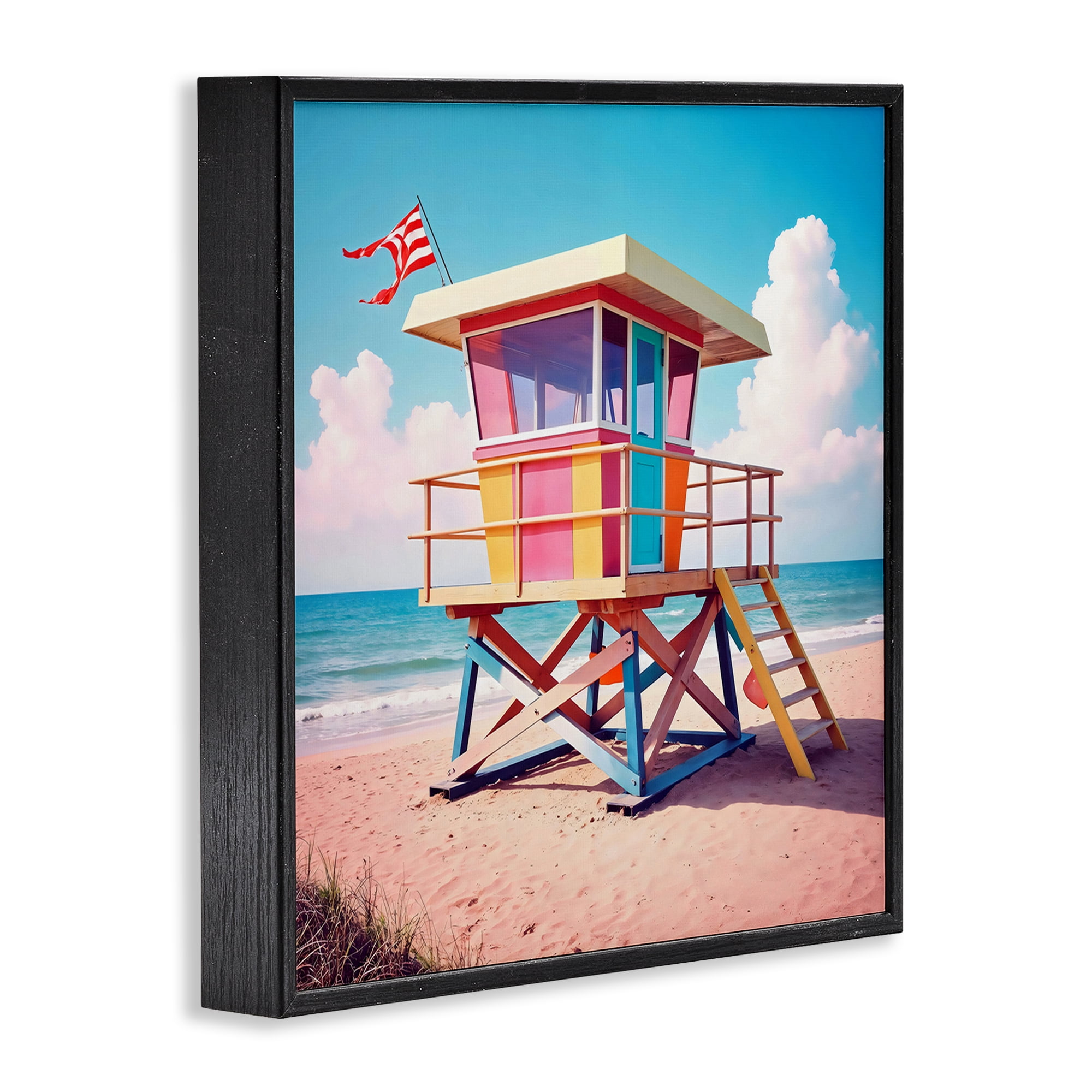 Stupell Industries Colorful Sunny Beach Tower Black Framed Giclee Art, design by Creative Studio
