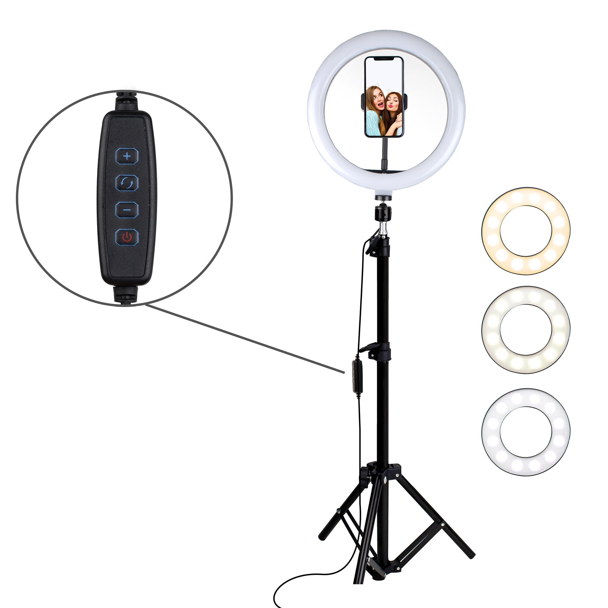 Aduro U-Stream 10" Selfie Ring Light LED with Adjustable Phone Black Tripod Stand Holder USB Charging