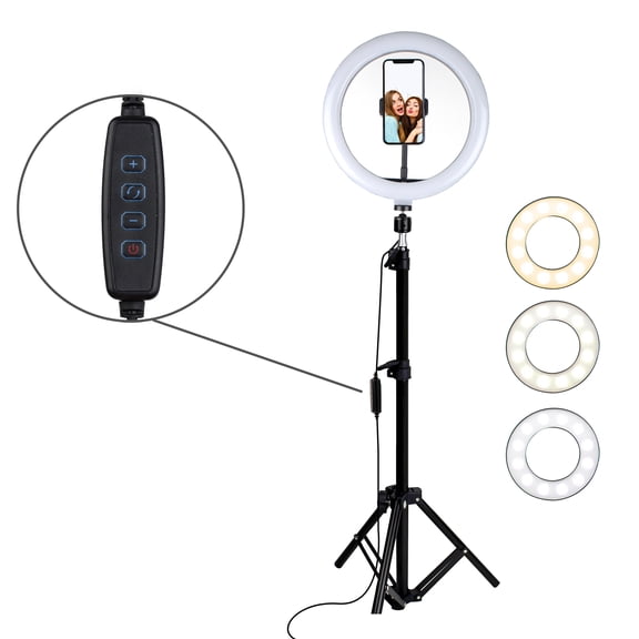 Aduro U-Stream 10" Selfie Ring Light LED with Adjustable Black Tripod Stand Holder USB Charging