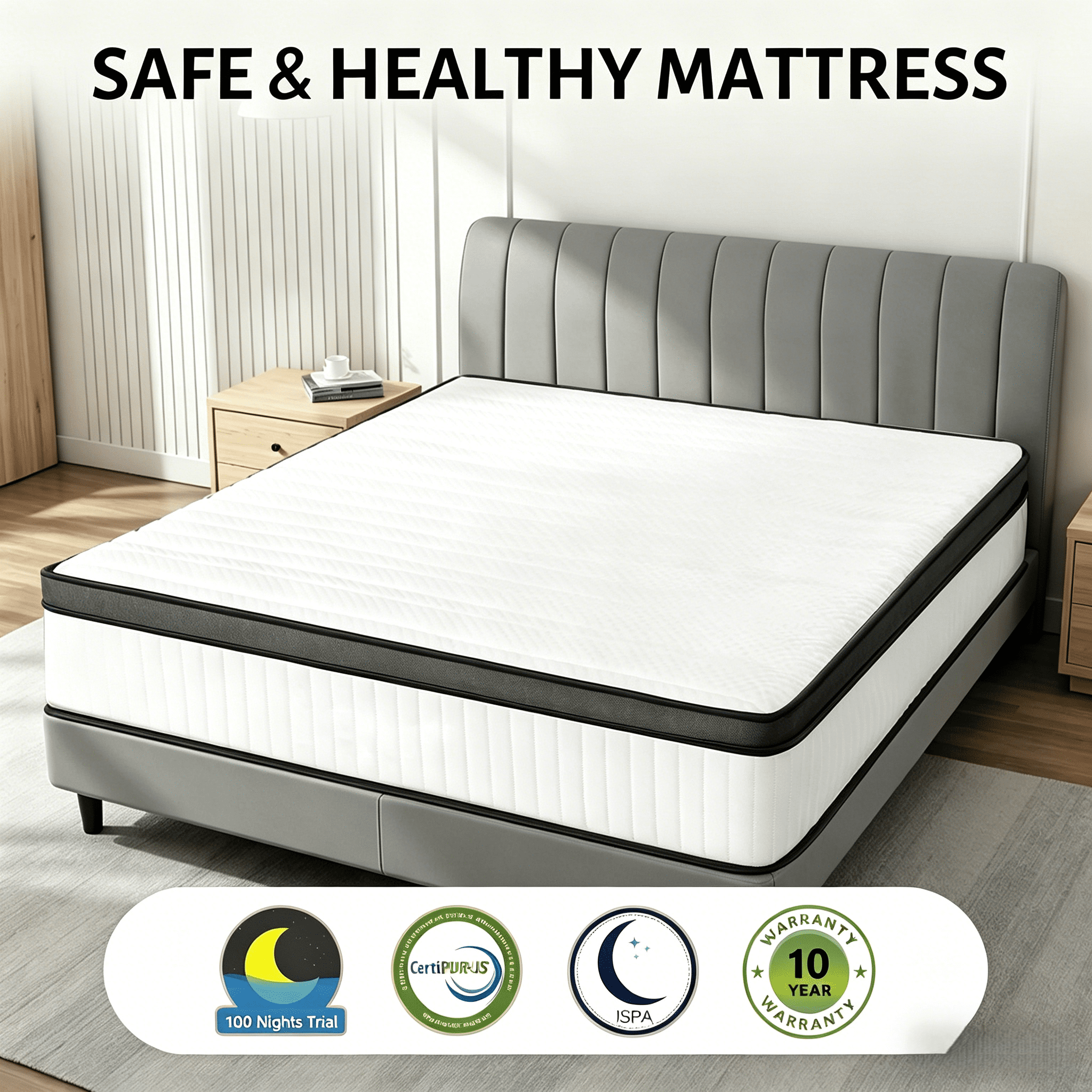 Queen Mattress 12 inch, Hybrid Queen Size Mattress in a Box with Upgrade Innerspring, White