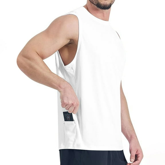 asjyhkr Mens Workout Tank Tops with Pockets Sleeveless Shirts Gym Running Active Basketball Athletic Shirts S-3XL