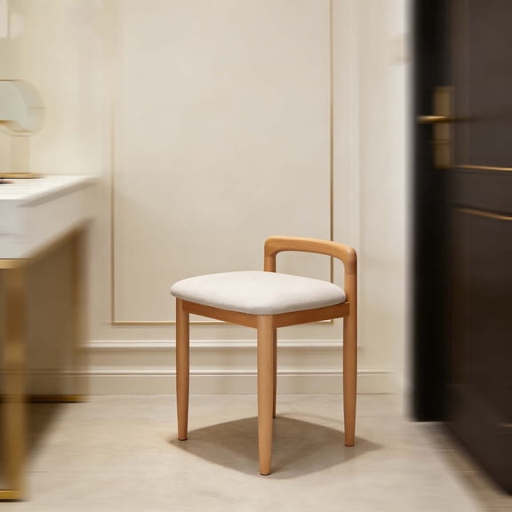 Natural Beech Solid Wood Makeup Chair, Sturdy Vanity Stool - Multipurpose for Dressing Table, Home Office, Study & Vanity Set