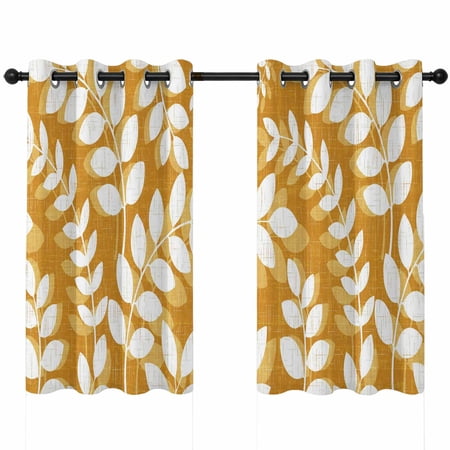Yellow Leaf Blackout Curtains 54 Inches Long Farmhouse Branch Botanical Summer Rustic Thermal Insulated Room Darkening Drapes with Grommets for Living Room 42 W x 54 L 2 Panels