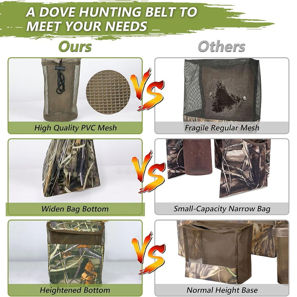 DIDADI Dove Hunting Belt, Adjustable Field Shooting Game Bag Shell Pouch Bottle Carrier for Fishing Dog Training, Camouflage