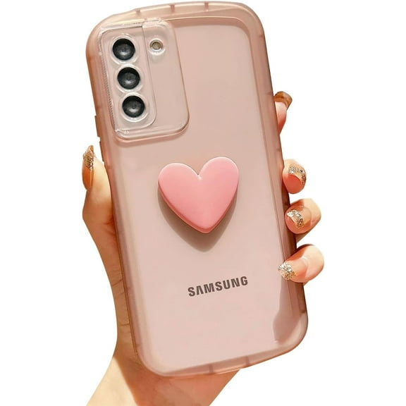 for Samsung Galaxy S21 Plus 3D Heart Clear Case Cute Galaxy S21 Plus Phone Case for Women Girls Camera Lens Protection Soft Bumper Shockproof Cover for Samsung S21 Plus 5G 6.7 inch (Pink)