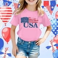thumbnail image 2 of Phcqqok Fourth of July Shirt 4Th of July Girls T-Shirt Usa Flag Top Toddler Kids Short Sleeve Tee Independence Day Outfit for School Party Outdoor Activities 3-4 Years, 2 of 4
