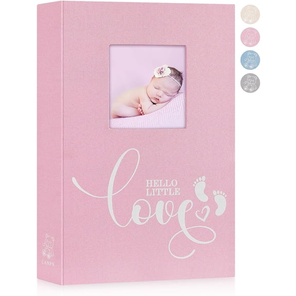 Baby Photo Album 4x6 300 Pockets, Linen Hardcover Newborn Memory Book with Memo Writing Area, Bebe Photobook, Slip-in Picture Book, Ultrasound Album Keepsake Gifts for Girl Baby Shower Pink