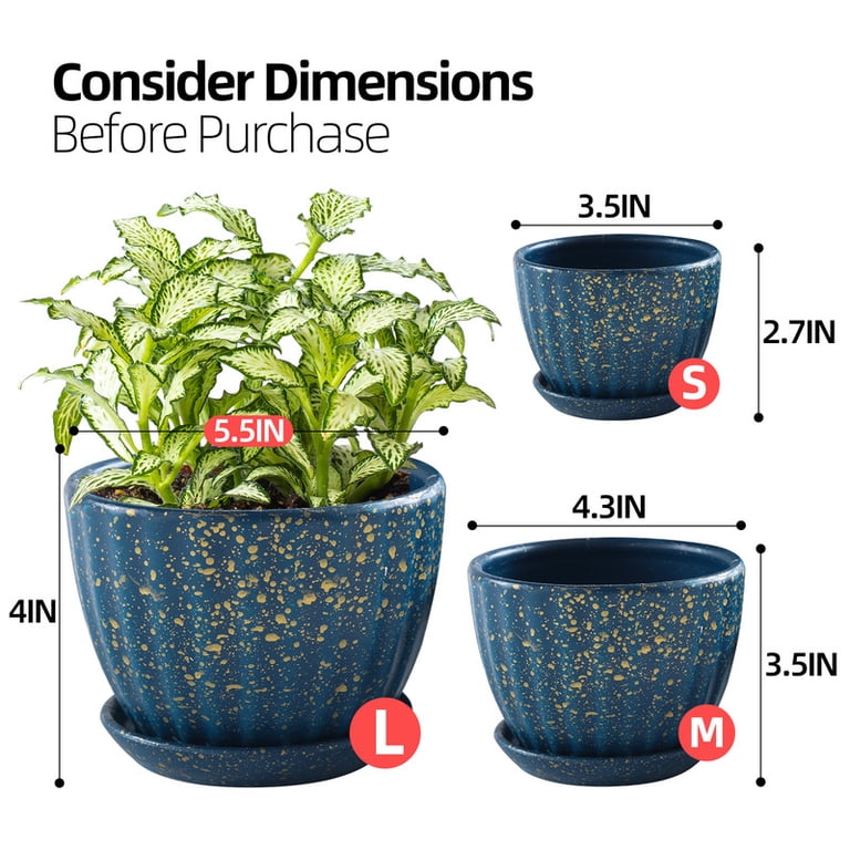 LYZHBFJ Ceramic Plant Pots Set of 3, Blue Mini Planters photo 5