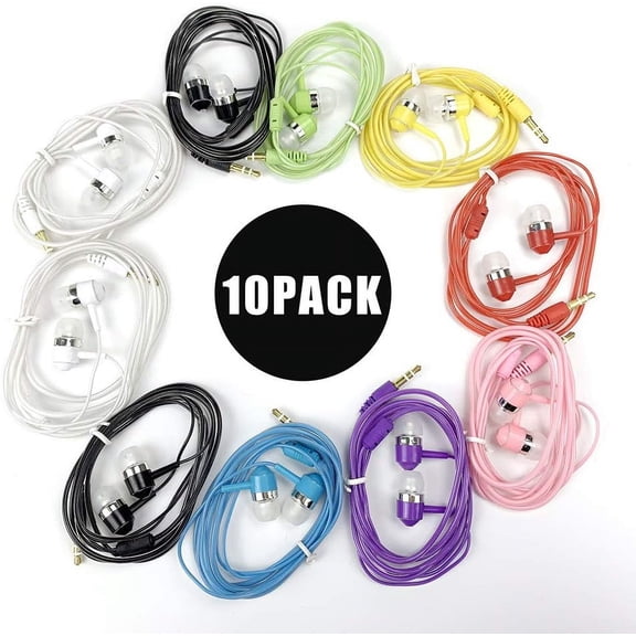 Earbud Headphones Bulk Wired Earphones Mixed Colors 10 Packs Compatible with iPhone Smartphone Computer Laptop MP3 School Classroom