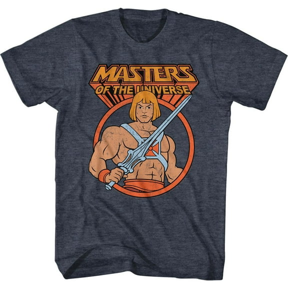 Masters of the Universe Heman In Circle Navy Heather Adult T-Shirt