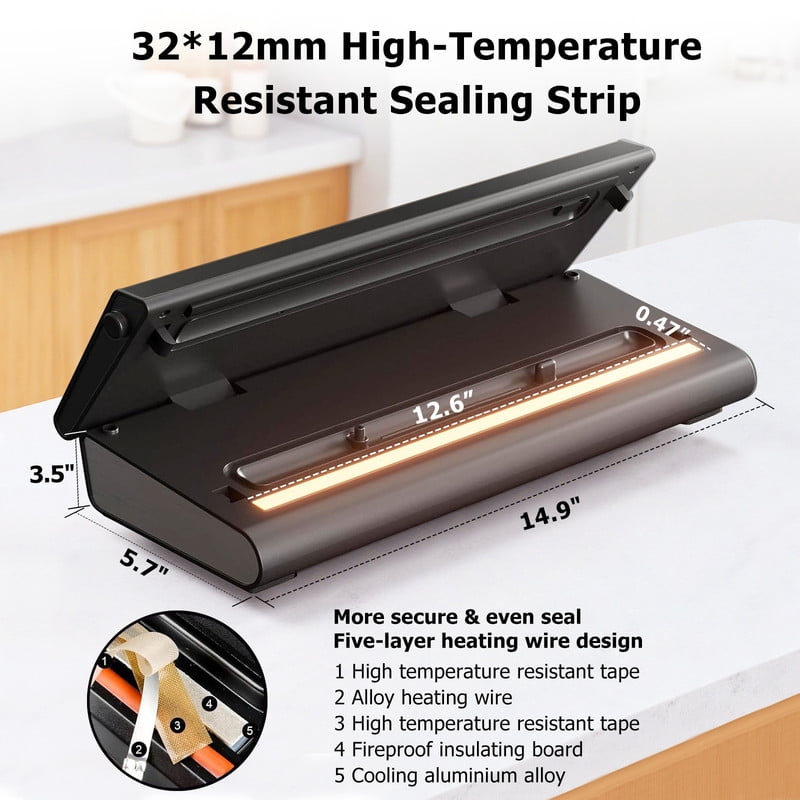 TINKLE WELL 6-in-1 Compact Vacuum Sealer Machine, Food Preservation System with Dry & Moist Modes, Includes 2 Bag Rolls + 5 Pre-Cut Bags, Cutter & ETL Listed, Black