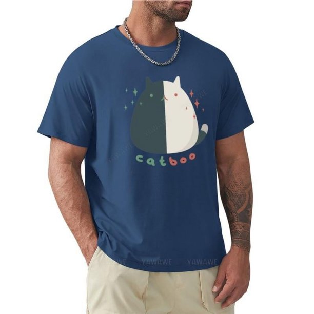 Camiseta de algodón con cuello redondo para hombre camisa masculina de verano con estampado de gato Ranboo
