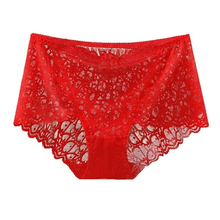 Virmaxy Womens Thin Sharping Underwear Panties Solid Color Underwear High Waisted Lace Tight And Breathable Underwear Panties Red XL