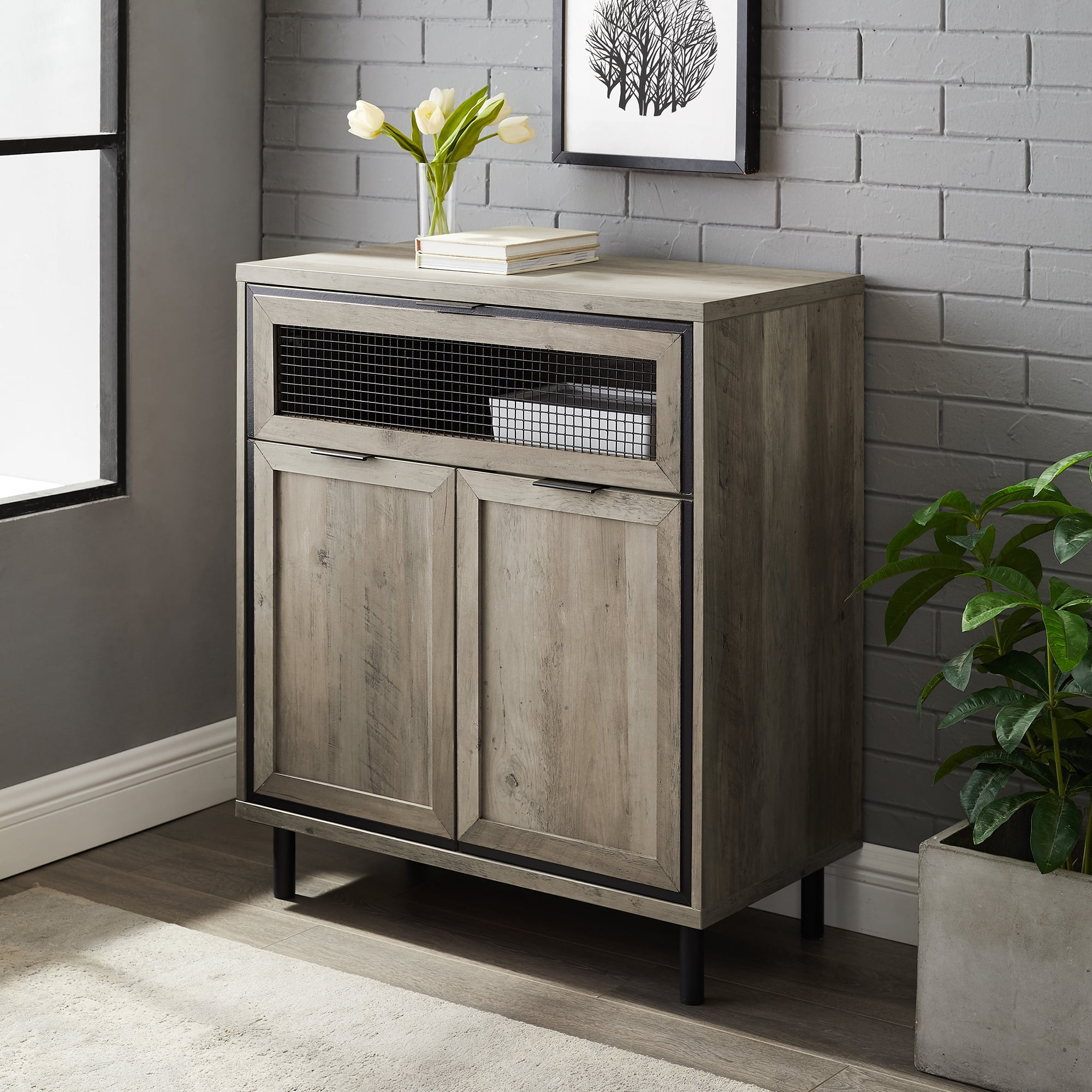 Manor Park Metal Mesh DropDown Door Accent Grey Wash