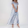 thumbnail image 2 of WTXUE Robes d'Été pour Femmes 2024, Robe d'Été Décontractée à la Mode pour Femmes à Fleurs, Col en V, Manches Courtes, Longue, Col en V, Manches Courtes, Patte, Robe de Loisirs, Gris, 2 of 4