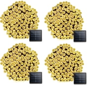 4-PCS RELIGHTABLE Warm-White Solar Outdoor String Christmas Lights 36Ft 100 LED Patio Lighting Yard Gazebo Party Wedding Tents Porch Xmas Garden Backyard Tree Decorations Balcony Decor Lights 100WWX4