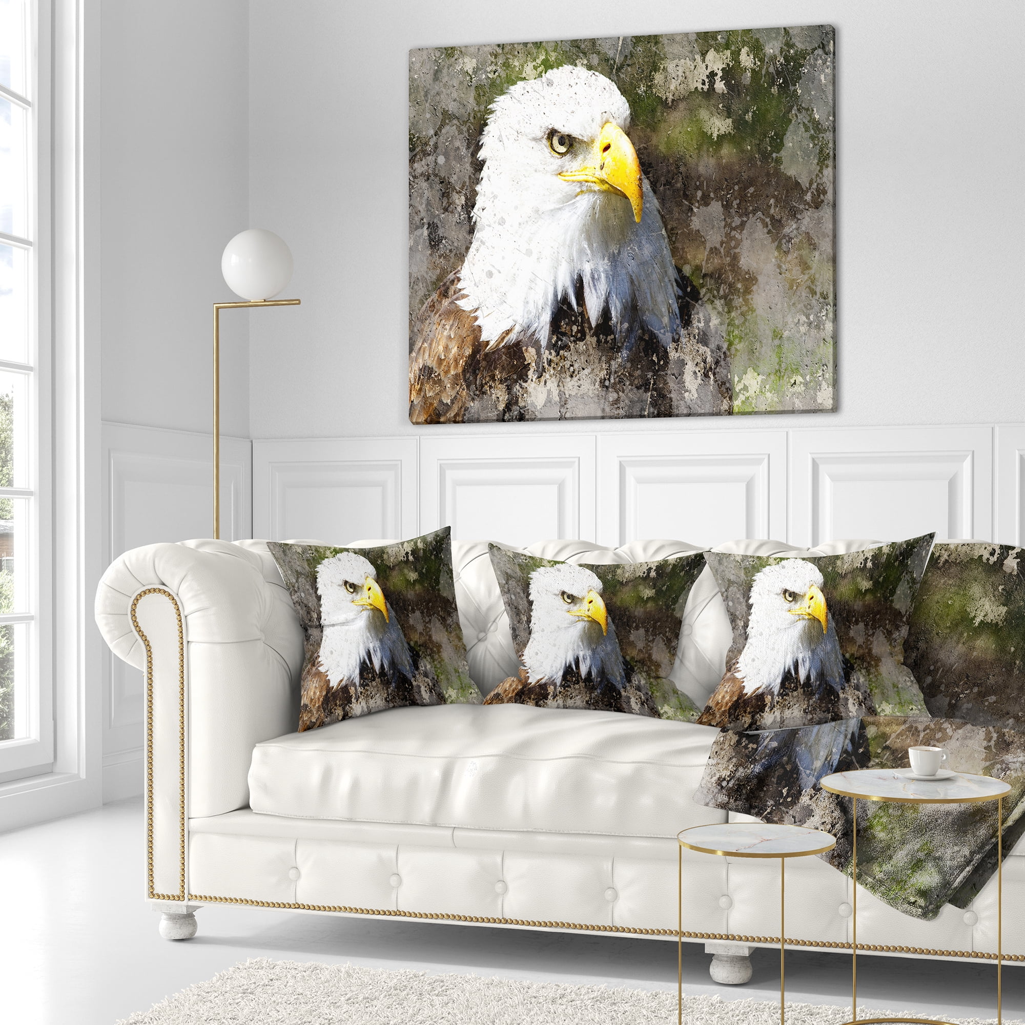 Designart Eagle Head with Textures - Animal Throw Pillow - 16x16