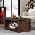 thumbnail image 1 of WAMPAT Modern Farmhouse Coffee Table, Rectangle Wood Center Table with Open Storage for Living Room, Spliced Wood Desktop, Riveted Metal Bars, Prismatic Decor, 42 Inch, Rustic Brown, 1 of 7
