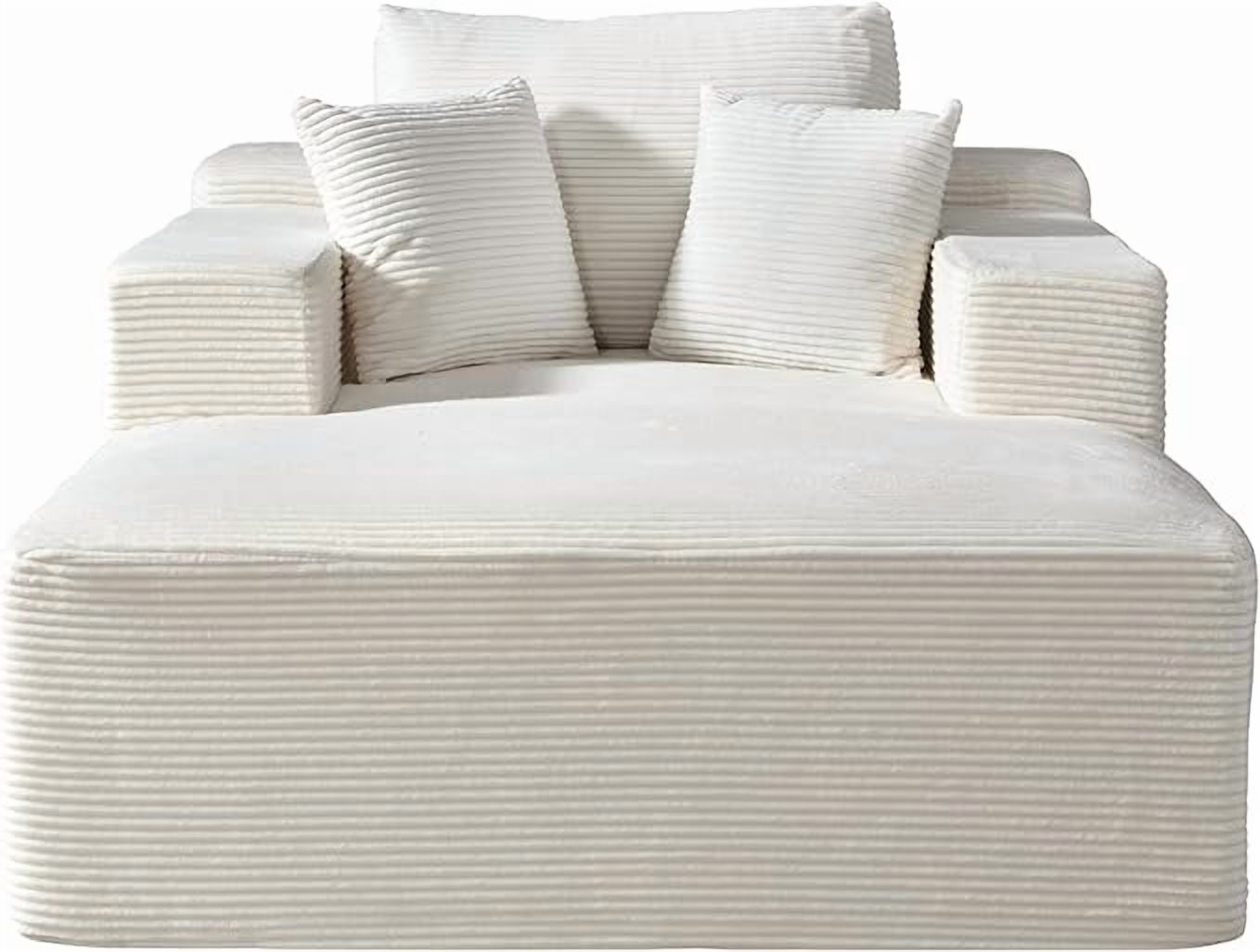 Chaise Lounge Chair Indoor – Oversized Corduroy Couch with Wide Armrest & Throw Pillows, Cozy Boneless Sleeper Sofa Bed Armchair