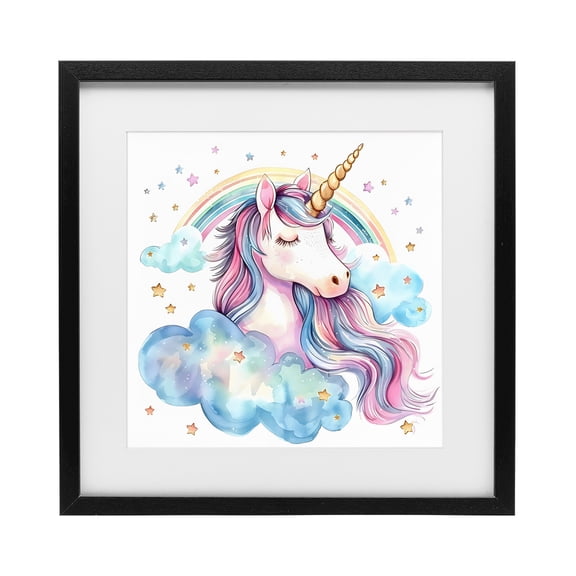 Stupell Industries Cute Happy Unicorn & Rainbow Black Framed Print Under Glass, design by Creative Studio