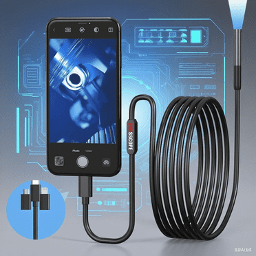 Endoscope Camera with Light, Borescope with 6 LED Lights, 9.8ft Semi-Rigid Snake Camera, IP67 Waterproof Inspection Borescope Camera, Suitable for Android iPhone iPad, Tools for Men
