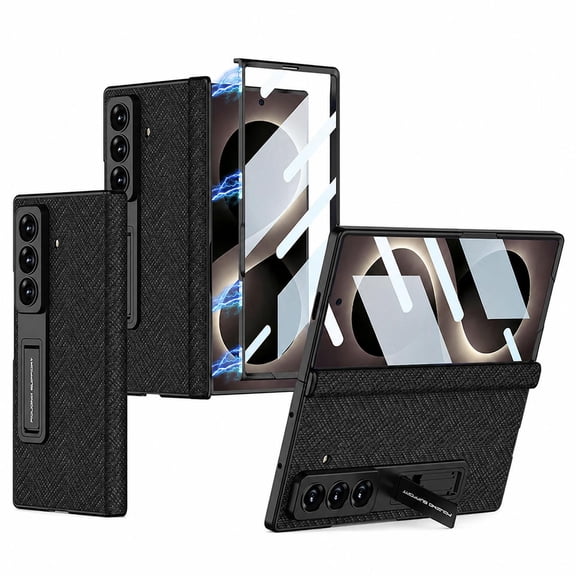 Corliven for Samsung Galaxy Z Fold8 Ultra Case, Hard PC and PU Leather Design with Built-In Screen Protector, Kickstand and Hinge Protection, Black