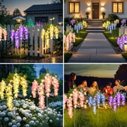 Qoosea Solar Flowers Lights Outdoor Decorations, Garden Light Waterproof for Outside Yard Decor Led Plant Lamp Patio Lawn Grave Backyard Pathway Decorative 2 pack Purple