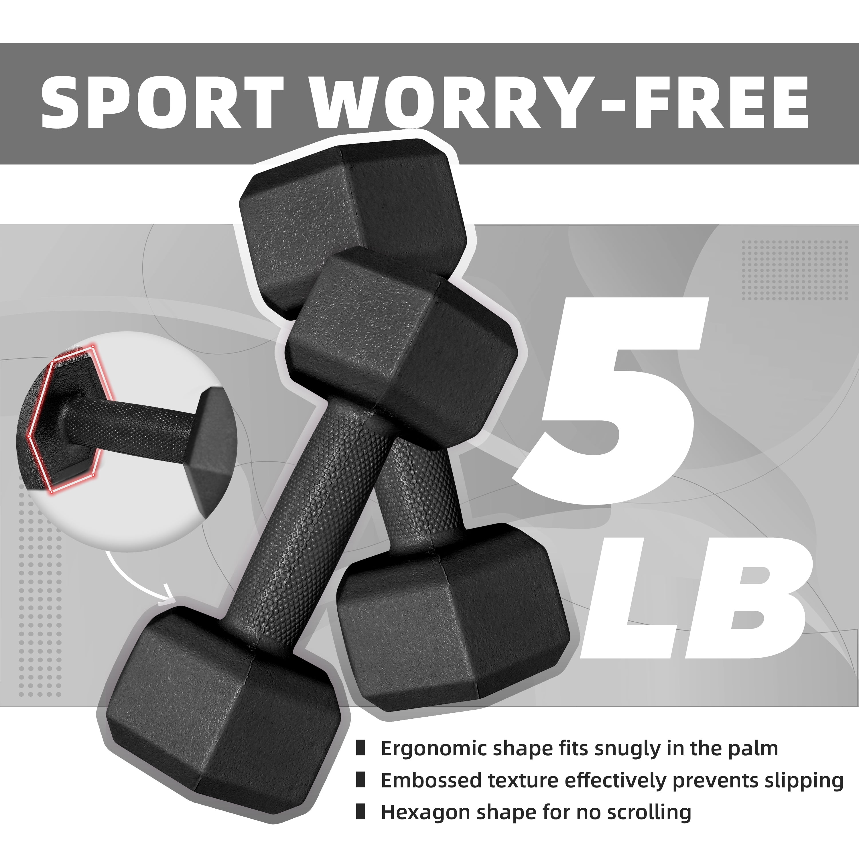 ZTTENLLY Dumbbell Sets, 5 lb, Easy Grip, Pair Hand Weights